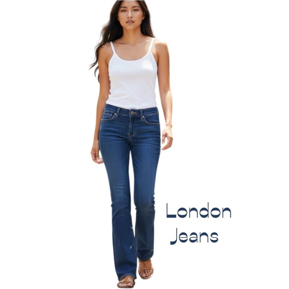 London Jeans Mid Rise Dark Wash Bootcut Blue Jeans Size 12 Bohemian